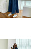 Korean Style Women's Dark Blue Solid Color Spliced Long Sleeve Turn-down Collar Loose Ankle Length Jean Dress