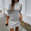 Autumn Women Sweater Dresses Pearls Round Neck Long Sleeve Hip Wrap Dress Winter Elegant Ladies Casual Solid Slim Fit Dress
