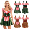 Adult Christmas Cosplay Costume Gingerbread Stripe Patchwork Velvet Dress Women Party Gingersnap Role-playing Cosplay Dress-up