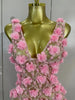 Women Evening Party Club Birthday Dress Pink Pearl Flower Mesh Sexy See Through Mini Dress Nightclub Photoshoot Stage Costumes