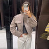Vintage Stand Collar Women's Coat Full Sleeve Pocket Zippers Loose Lady Short Jackets Autumn Winter Female Streetwear
