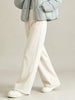 Women Winter Pants Fleece Lined High Waist Heavy Drape Thick Warm Winter Beige Loose Fit Casual Long Trousers