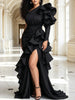 Plus Size One Shoulder Maxi Evening Dress Women Elegant Long Sleeve High Waist Tiered Ruffle Party Prom Wedding Guest Dresses