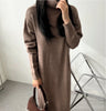 Autumn Winter Loose Turtleneck Women's Knitted Long Dresses Long Sleeve Vintage Straight A-line Dress Female