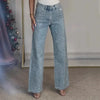 Women Jeans Straight Diamonds Pants Stretch High Waist Washed Mom Jeans Y2k Streetwear Trousers Vintage Denims Streetwear