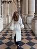 White Fur Patchwork Lace-up Overcoats Women's Street V-neck Full Sleeve Long Woolen Coat Winter Ladies Thick Outwear