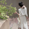Elegant White Casual Midi Dress Women Summer Spaghetti Strap Vintage A-Line Party Vestidos Femme Prom Robe Clothes New