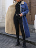 Women Faux Fur Mid Length Coats Jackets Turn Down Collar Coat Thick Denim Y2k Streetwear Jacket Elegant Outerwear Autumn Winter