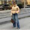 Solid Quilted Cotton Coat Women's Turtleneck Lace-up Full Sleeve Warm Jacket Autumn Winter Lady Commuter Outwear