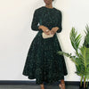 Vintage Sequin Women Church Swing Dresses Long Sleeve O-Neck High Waist Elegant Glitter Banquet Party Evening Dress