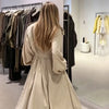 Women Chic Trench Coat Waist Belt Lantern Sleeves Draping Pleat Long Oversize Outerwear Autumn Winter Elegant Mantel Outfit