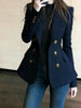 French High-grade Navy Blue Double-Breasted Blazer Jacket Outwear Women's Spring Loose Commuter Suit Jacket Top