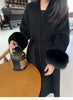 Women Autumn Winter Woolen Coat French Style Fur Sleeves Mid-Length Woolen Coat Women Long Coat Loose Outwear