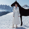 Women Detachable Faux Fur Collar Long Wool Blend Elegant A‑line Maxi Dress Coat Winter Vintage Slim Fit Wedding Outerwear