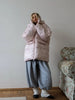 Women's Oversized Quilted Jacket With Hooded Stand Collar Long Sleeve Zipper Pocket Coat Lady Warm Winter Outerwear