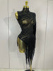 Stage Costume Sparkly Rhinestones Tassel Sexy See-Through Dress Women One Shoulder Latin Dance Bars Nightclub Party Outfits