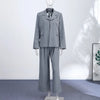 Elegant Button Jacket Pants Suit Women Solid Loose Full Sleeve Lapel Jackets Straight High Waist Trousers Suit