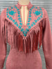 Western Retro Suede Tassel Dresses for Woman V-neck Embroidery Zipper Slim Hips Dress Long Sleeve Side Slit Maxi Dress