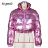 Stigende Shiny Cotton Padded Golden Coat Women Winter Warm Zipper Crop Top Jacket Patchwork Puffer Parka Outwear Veste Femme