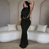 Women O-neck High Split Ruched Stacked Bodycon Midi Maxi Dress Evening Party Club Vestidos Sexy Chic Long Dresses
