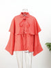 Red Stand Up Collar Plaid Cape Short Trench Coat Women's Windbreaker Long Sleeved Single Breasted Windbreaker Autumn Jacket