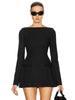 Bows Splice Long Sleeve Mini Dress Elegant Office Woman Solid Bodycon Club Party Dresses Autumn High Waist