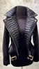 Leather PU Snake-skin Imitation Jacket Turn Down Collar Biker Moto High Street Zip-up PU Short Coat for Women's Winter Autumn