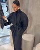 Women Black Pinstripe Two Piece Suit Belted Wrap Blazer Wide Leg Pants Autumn Office Formal Business Outfit Sets