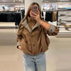 Casual Patchwork Women Coat Elegant Long Sleeve Stand Collar Pleated Female Outwear Autumn Winter Lady Streetwear