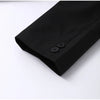 V-Neck Longline Tailored Double-Breasted Blazer Coat Black Peak Lapel Welt Pockets Autumn Elegant Office Women Outerwear