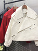 Spring Women Faux Leather Jacket Biker Red White Coat Turndown Collar PU Motorcycle Jackets Loose Streetwear Outerwear