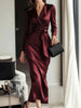 Autumn Casual Sashes Long Dresses Women Long Sleeve Slim V-neck Lace Up Maxi Dress Elegant