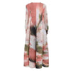 Chic Print Pleated Women's Dresses Color-block Design Round Neck Lantern Sleeves Long Dresses Spring 2AA4759