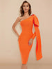 Bodycon Women Dress Sexy One Shoulder Long Sleeve Orange Black Blue Bow-Knot Wedding Evening Party Dresses Vestido
