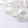 Women's White Floral Print Puff Sleeve Dress With Waistband Satin Ruffled Hem Maxi Dress Lady Elegant Party Robes