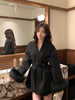 Elegant Lace Up Woolen Coat Women Furry Lapel Fur Patchwork Belt Loose Short Jacket Female Lady Autumn Winter Cardigans