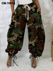 Women Streetwear Drawstring Pants Autumn Winter Camouflage Print Loose Safari Cargo Harem Hip Hop Trousers