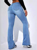 Women's Stylish Elegant Denim Flare Pants with Pocket, Casual Fit for All Seasons, Moderate Thickness Denim Trousers