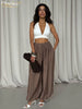 Loose Brown Women's Pants Casual High Waist Wide Leg Trousers Elegant Classic Solid Pants Female Clothing