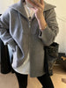 Double Zipper Turn-Down Collar Knitted Cardigan coat for women chic Thickened Loose lapel sweater jackets 26D5571