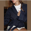 Lapel Collar Belted Jacket Women Long Sleeve Double Breasted Wide Cuff Strap Open Front Casual Coat Autumn Jackets