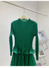 Royal Blue Pleated French Women's Dress Chic Ruffled Irregular Tie Design Long Sleeve Clothing 2DB3939