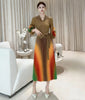 Gradient Color print Pleated women's Dress tie flowe Flared Sleeve elastic lace up design Long Dresses 2DB6658
