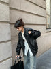 Vintage PU Leather Jacket Women High Street Techwear Oversized Moto Biker Coats BF Punk Loose Casual Cropped Outerwear