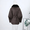Warm Fur Collar Elastic Waist Hooded Coat Women's Elegant Waist-cinching Zippers Long Cotton Coats Winter Lady Outwear