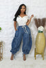 Women Streetwear Drawstring Fly Denim Pants Autumn Loose Safari Style Cargo Harem Hip Hop Jeans