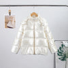 Casual Women's Glossy Hooded Cotton Coats Puffy Stand Collar Zipper Long Sleeve Warm Jackets Winter Lady Down Jacket