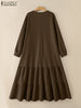 Stylish Ruffled Hem Sweatshirt Dresses Autumn Crew Neck Long Sleeve Solid Color Pullover Robes Femme Maxi Vestidos