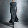 Elegant Long Sleeve Ruched Maxi Dresses For Women O Neck Slim A-Line Long Dress Women Evening Party Dress