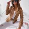 Autumn Winter Long Sleeve Cowboy Wind Handsome Women Jacket Vintage Brown Color Slim Boyfriend Style Suede Jacket Coat 17079